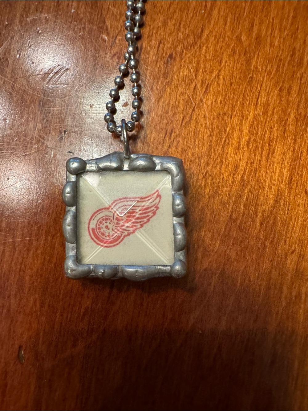 Silver Frame Pendant Necklace with Detroit Tigers and Detroit Red Wings